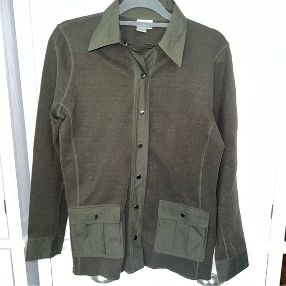 Worth Women’s Green Button Front Shacket Jacket Top Size Small Pockets Fall - Picture 1 of 4